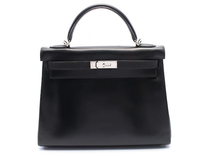 Hermès Hermes Box Calf Kelly 2way Bag 32 Silver Hardware Stamp D (2000) Black Leather  ref.2174728