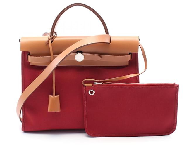 Hermès Hermes Toile Military Leather Herbag Zip PM Handbag XTS010AU Stamp X (2016) Red  ref.2174738