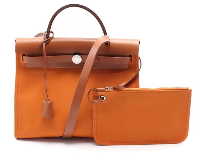 Hermès Hermes Toile H Ash Herbag Zip PM Handbag 068675CK Stamp C (2018) Orange Leather  ref.2174741