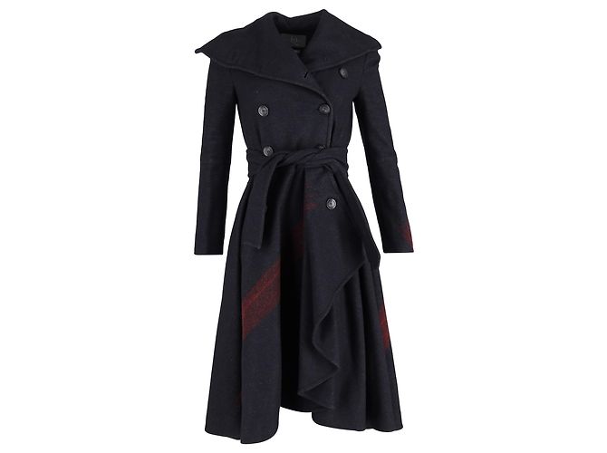 Alexander McQueen Double Breasted Coat in Navy Wool