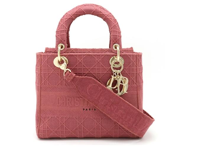 Christian Dior Canvas Lady D-Lite 2way Bag Pink Cloth  ref.2174824