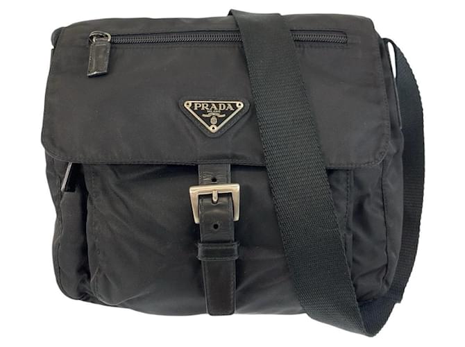 Prada Tessuto Triangle Logo Plate Nylon/Leather Shoulder Bag 502394 Black  ref.2174828