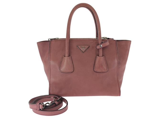 Prada Leather Triangle Logo Plate 2way Bag B2625M Pink  ref.2174830