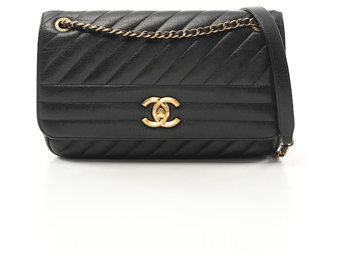 Chanel Leather Coco Mark Quilting Flap Bag Shoulder Bag A93231 Black  ref.2174846