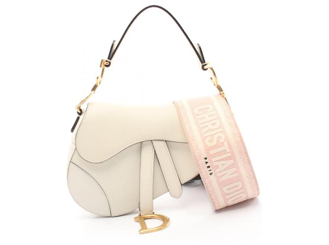 Christian Dior Dior Leather Canvas Saddle 2way Bag 09-MA-1119 White  ref.2174847