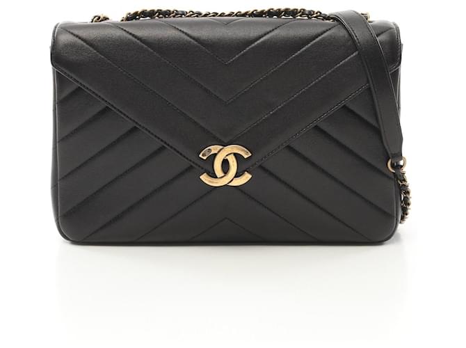 Chanel Lambskin Chevron V Stitch Shoulder Bag 21905260 Black Leather  ref.2174848