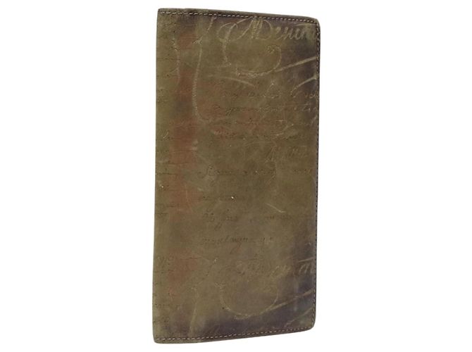 Cartera larga de cuero Berluti Calligraphy marrón Auth 117665 Castaño