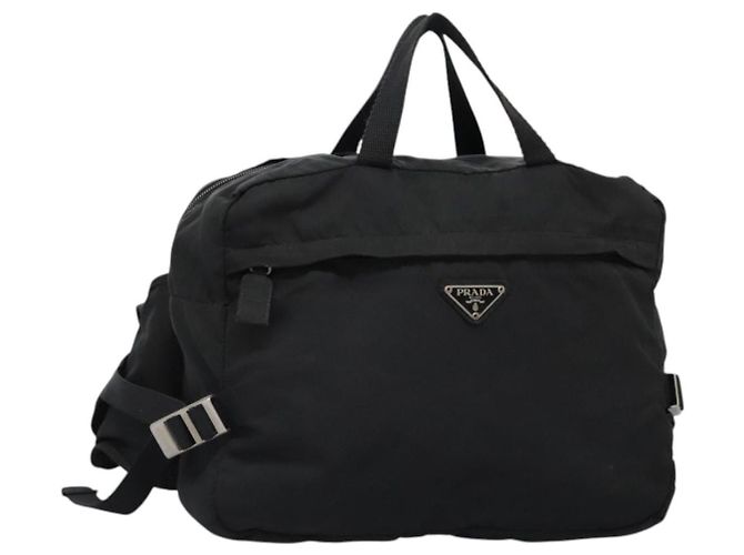 PRADA Borsa a Mano Nylon 2way Nera Argento Auth 117219 Nero