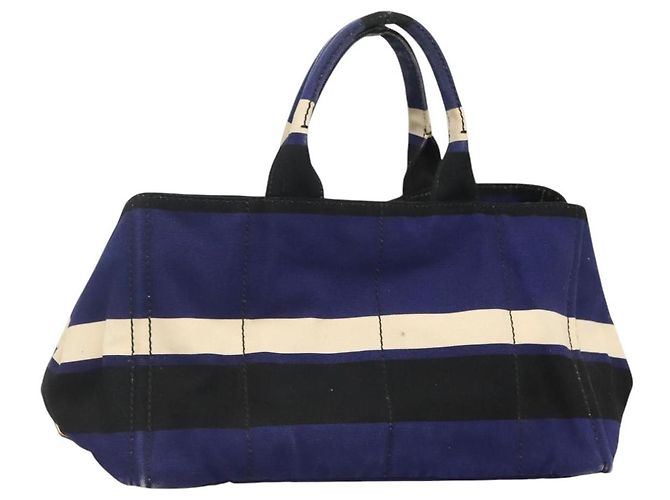 PRADA Canapa GM Sac à main en toile bleu or Auth bs24485 Doré
