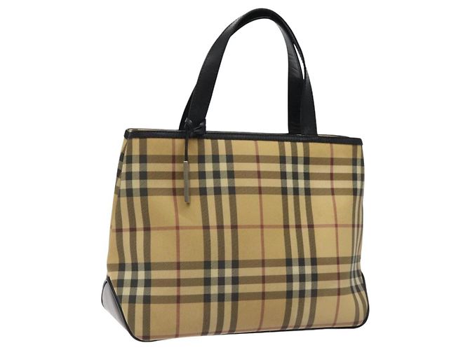 Bolso de mano de PVC beige con estampado Nova Check de BURBERRY Plata Auth 117914