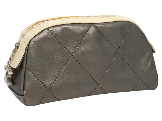 Chanel Bicolor Tasche aus PVC-Leder Grau CC Auth BA1250 Braun