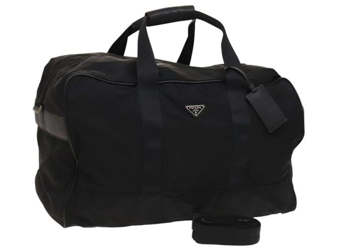 PRADA Borsa Boston Nylon 2way Nero Argento Auth 117470