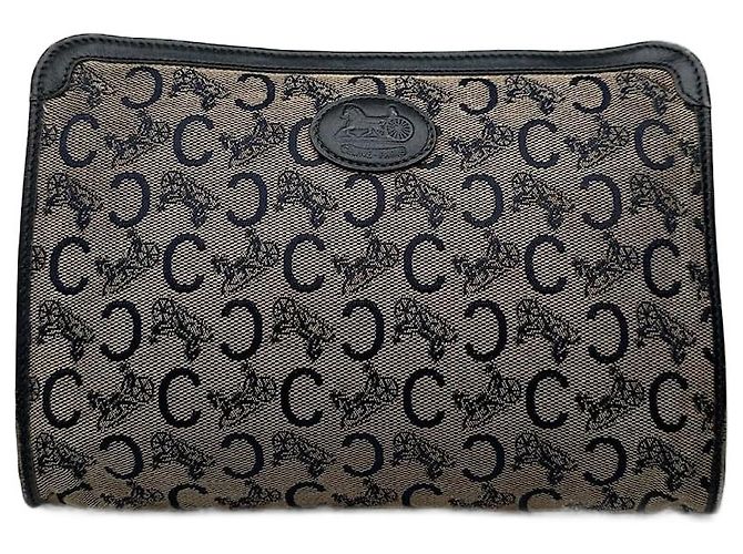 Céline Vintage Celine Macadam Monogramm Canvas Leder Clutch Schwarz