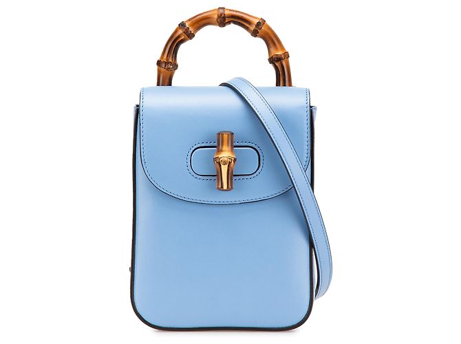Bamboo Bolsa de mão mini de couro azul com alça de bambu Gucci Azul claro
