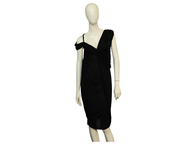 Lanvin Schwarzes Viskose Kleid asymmetrisch drapiert S