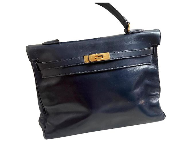Kelly Bolsa Hermès de couro azul marinho