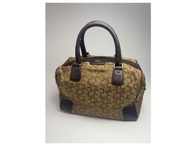 Céline Vintage Celine Paris Macadam Monogramm Canvas Leder Tasche schwarz kamel