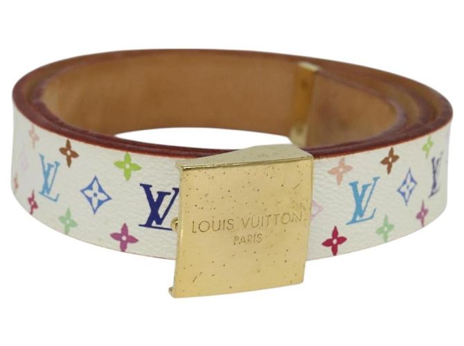 LOUIS VUITTON Cinto Quadrado Monograma Multicolorido Branco M9270U LV Auth MY153