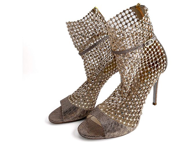Rene Caovilla Galaxia 10.5 Leather Sandals 39 Metallic