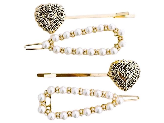 Stupendo set quattro forcine gioiello per capelli DOLCE & GABBANA "Devotion" D'oro