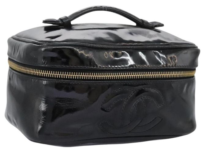 CHANEL COCO Marca Pouch Vanity Pelle Patinata Nera Oro CC Auth 118334 Nero D'oro