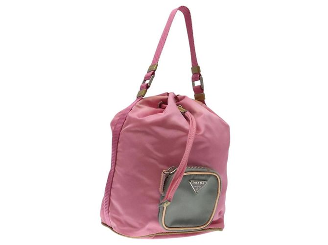 PRADA Hand Bag Nylon Pink Silver Auth ar13470 Silvery