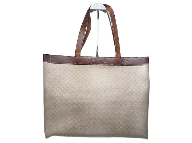 Big Bag Céline Vintage Celine Monogramm große Ledertasche Beige