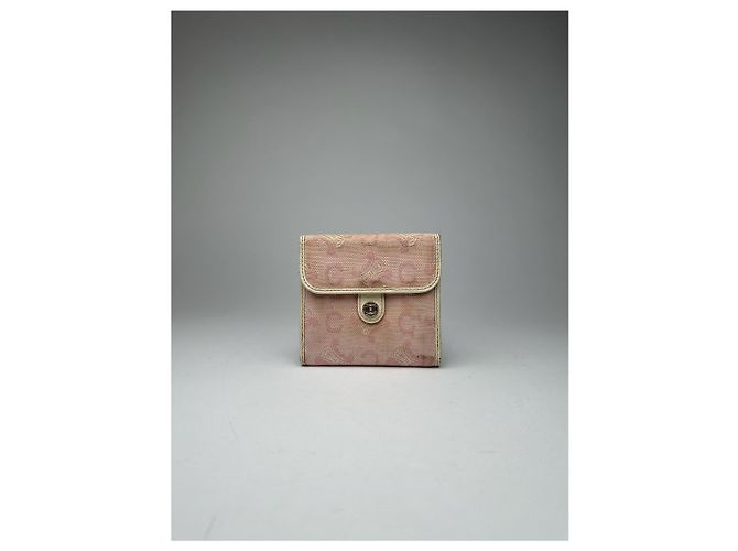 Céline Vintage Celine Macadam Monogram Canvas Leather Wallet pink white