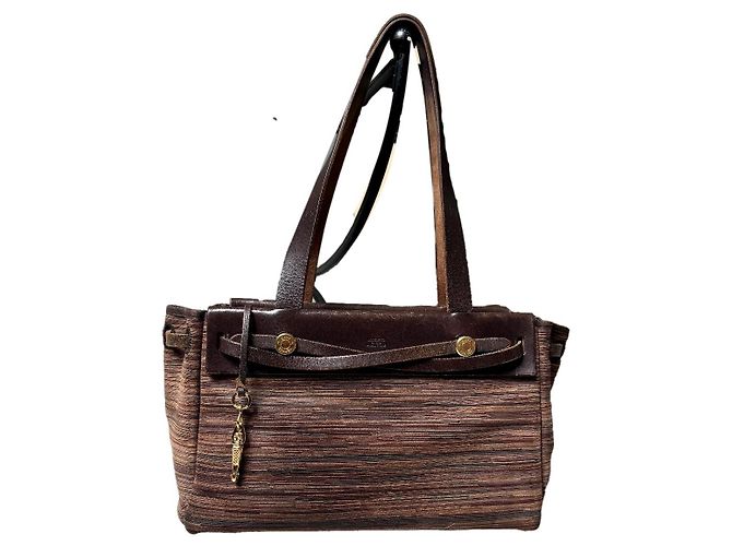 Hermès Herbag Cabas em couro Vibrato e lona Marrom