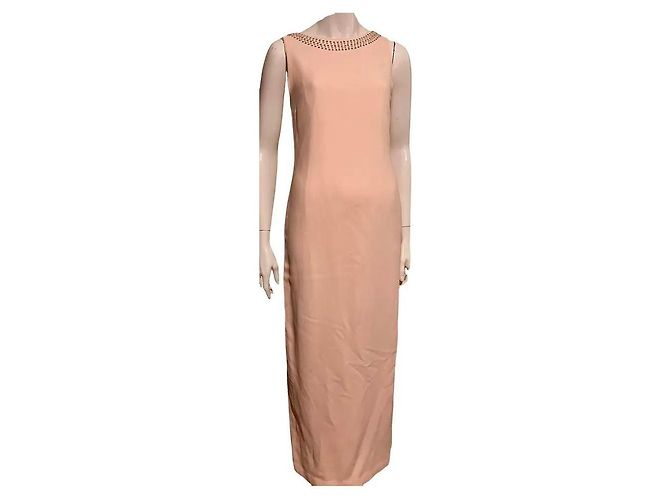 Jenny Packham Vestido de crepé con cuello con tachuelas Rosa Melocotón
