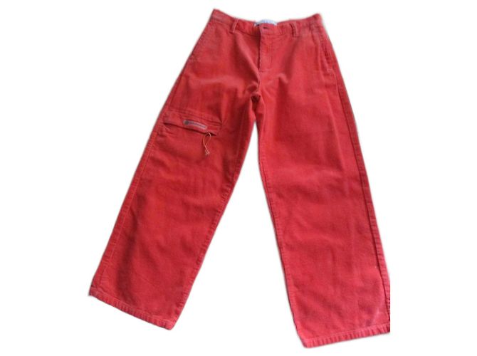 Jc De Castelbajac Calça 7/8, veludo de algodão laranja, tamanho 34.