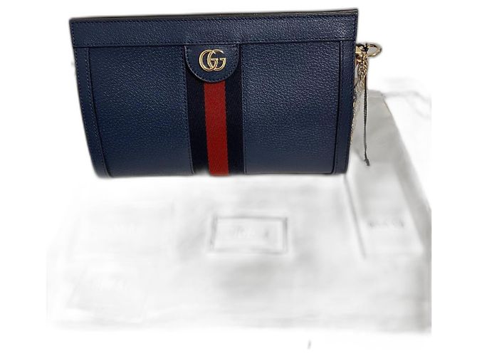 Bolsa de mão Gucci Ophidia em couro azul com corrente dourada