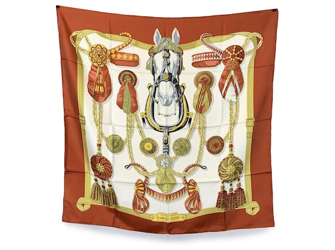 Hermès Hermes Vintage Silk Scarf Frontaux and Cocardes 1968 Caty Latham Orange  ref.2181485