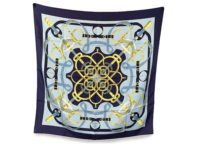 Hermès Hermes Vintage Silk Scarf Eperon D'Or 1974 Henry D'Origny Blue  ref.2181489