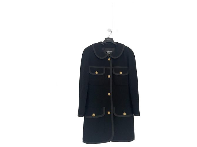 Chanel 1980s Set Black Wool Jacket with Gold Buttons