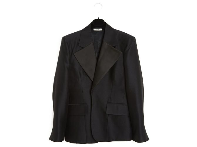 Céline 2016 Smoking Jacket FR42 Black Buttonless Bulky Jacket UK14 US12 Celine