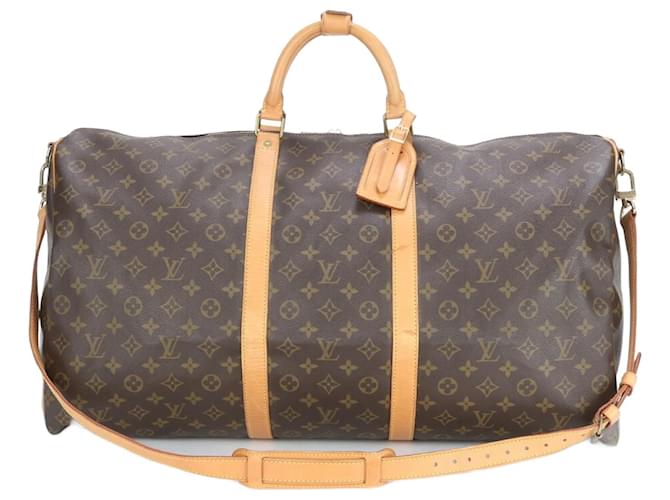 Louis Vuitton Monogram Keepall Bandouliere 60 Brown Leather Cloth  ref.2183039