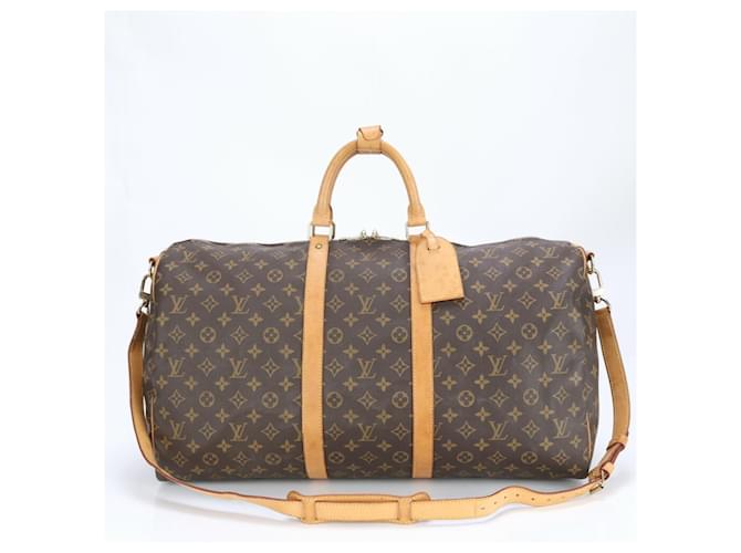 Louis Vuitton Monogram Keepall Bandouliere 55 Brown Leather Cloth  ref.2183040
