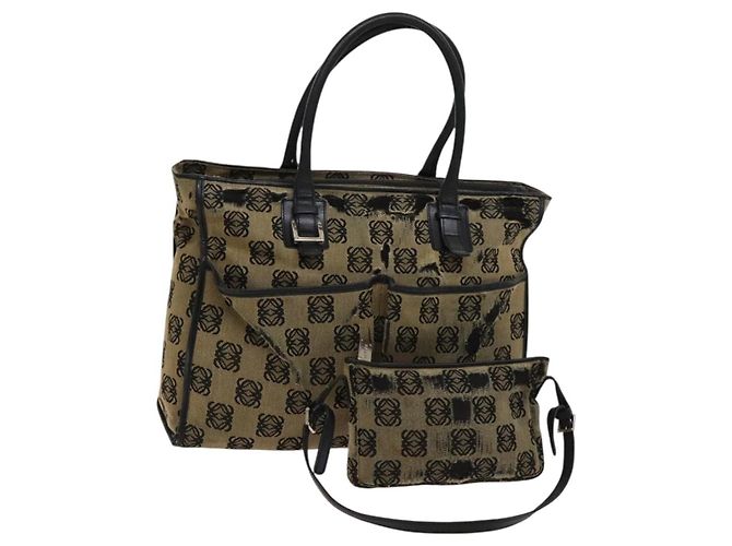 LOEWE Borsa Anagramma Canvas 2Set Blu Navy Auth bs24508