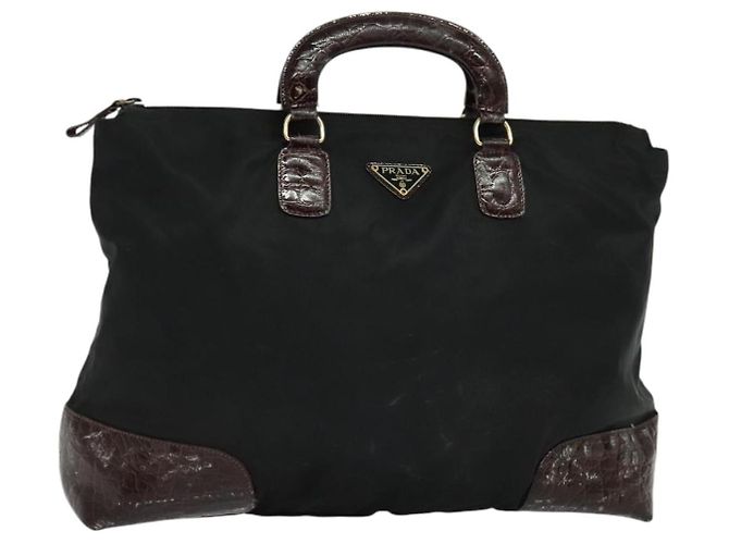 PRADA Bolsa de mão de nylon preto e dourado Auth ti2990