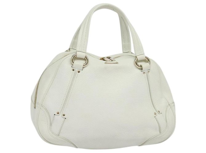 Céline Bolsa de mão CELINE em couro branco e dourado Auth 119467