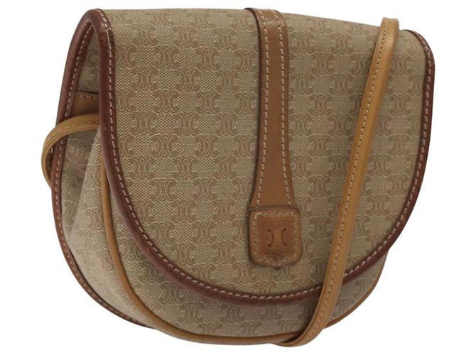 Céline Bolsa de ombro em lona Macadam CELINE PVC bege ouro Auth BA1292 Dourado