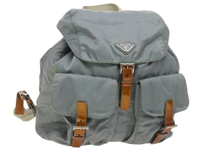 PRADA Backpack Nylon Light Blue Silver Auth 118295 Silvery