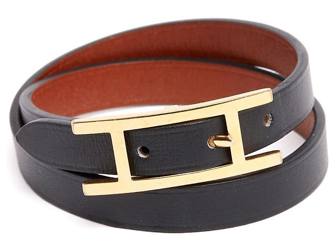 Pulsera Hermès Behapi Doble Tour T1 de Cuero Negro XS Hermes