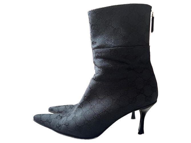 Gucci Monogramm Stiefeletten Schwarz Leder und Stoff