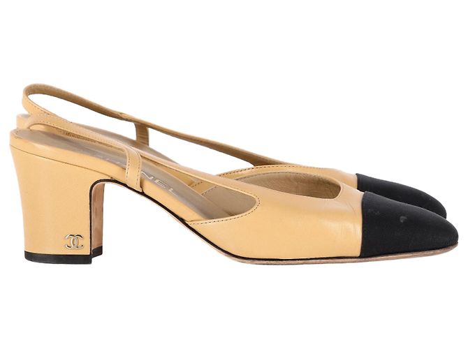 Chanel CC Slingback Pumps in Beige Leather