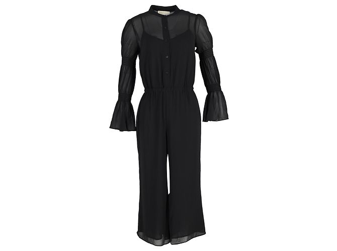 Michael Kors Jumpsuit mit gerafften Ärmeln aus schwarzem Polyester