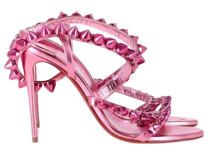  Christian Louboutin Spikita 100 Sandal Heels in Pink Leather  ref.2184548