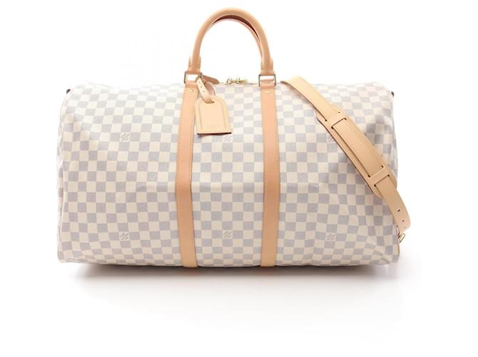 Louis Vuitton Damier Azur Keepall Bandouliere 55 Boston Bag N41429 White Cloth  ref.2184553