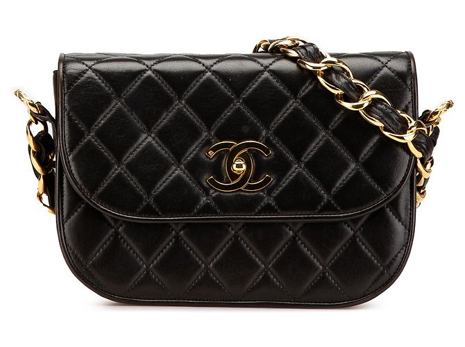 Chanel Negro CC Acolchado de Cordero con Cadena